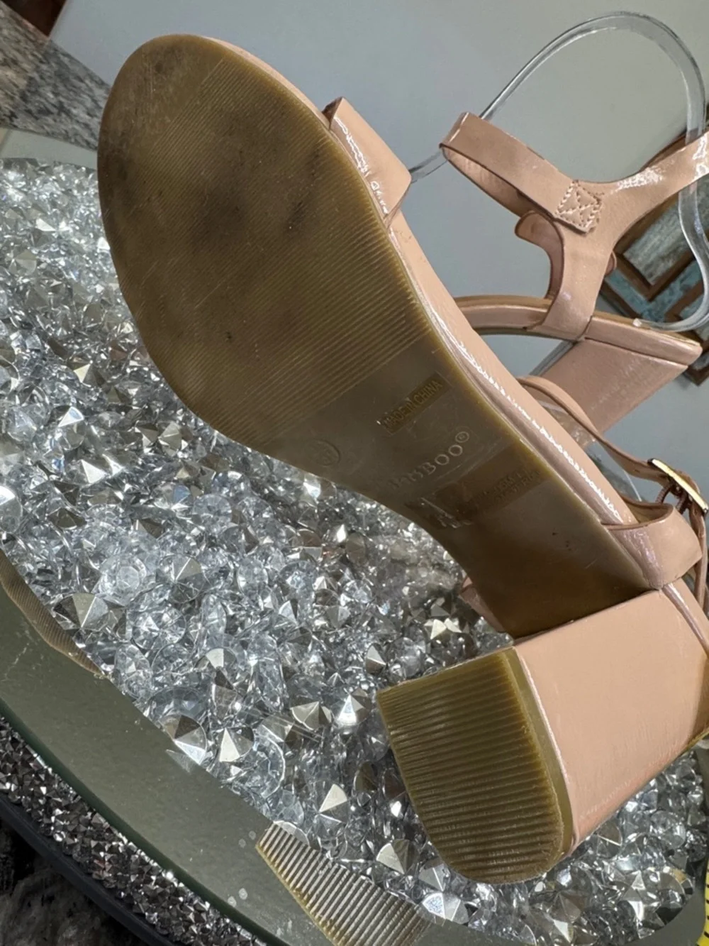 BAMBOO Nude Patent Block Heel Sandals 11